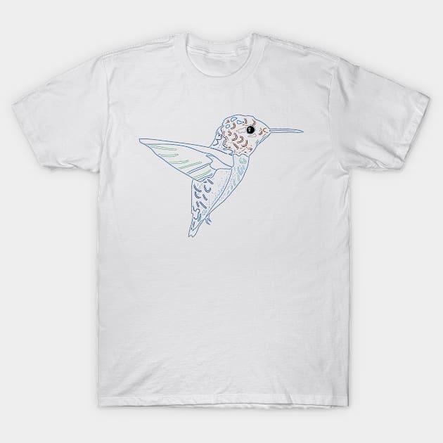 Hummingbird Line Art Design T-Shirt by PhotoArts